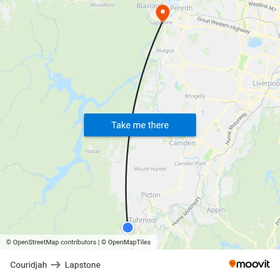 Couridjah to Lapstone map