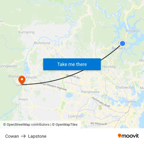Cowan to Lapstone map