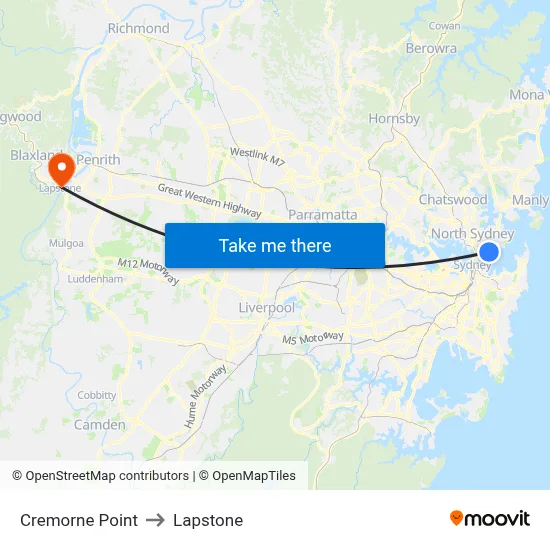 Cremorne Point to Lapstone map