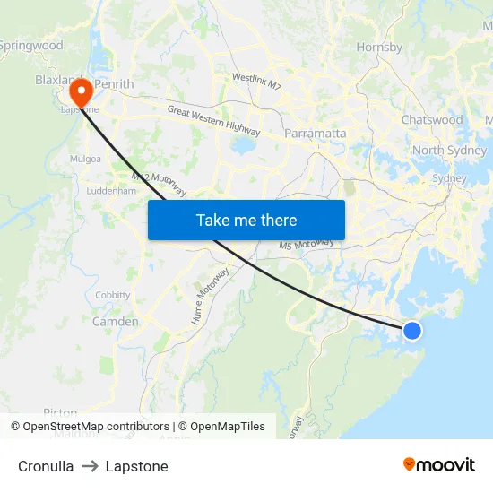 Cronulla to Lapstone map