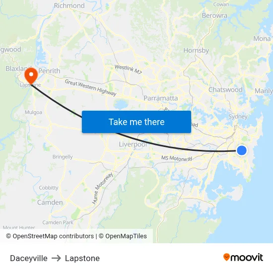 Daceyville to Lapstone map