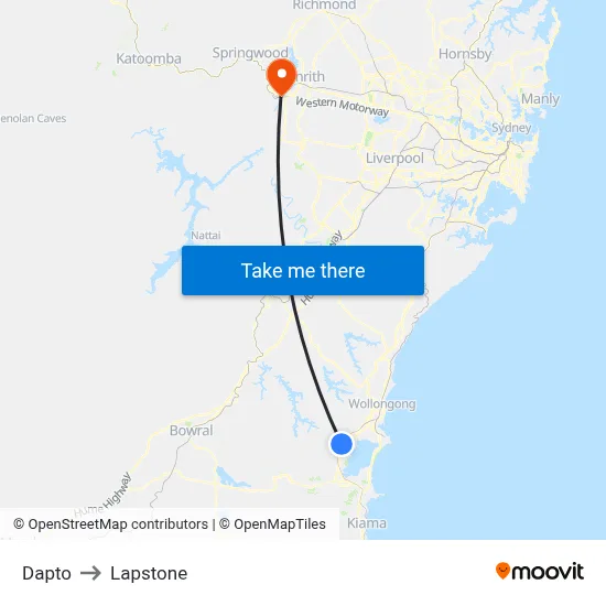 Dapto to Lapstone map