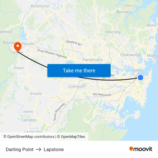 Darling Point to Lapstone map