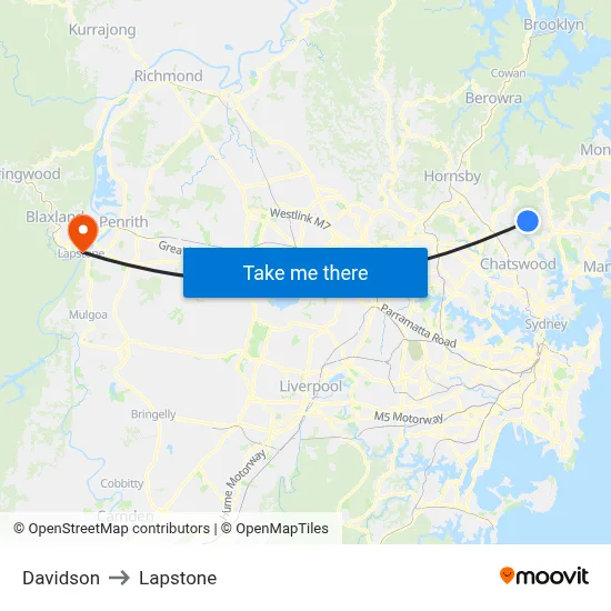 Davidson to Lapstone map