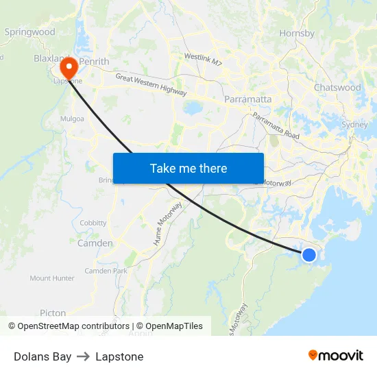 Dolans Bay to Lapstone map