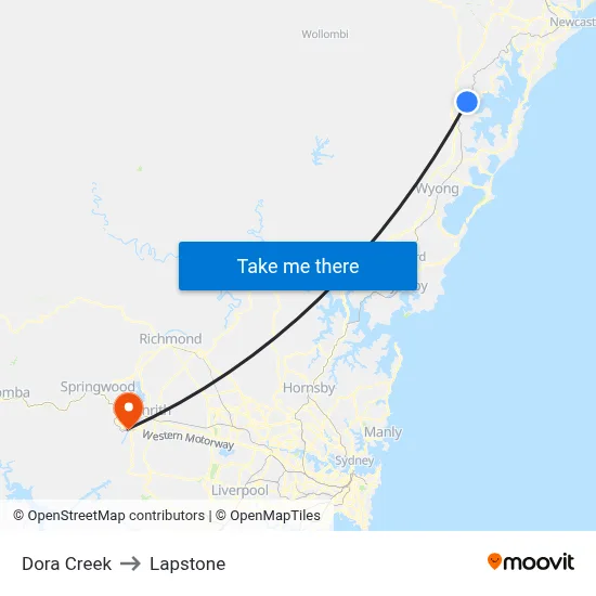 Dora Creek to Lapstone map