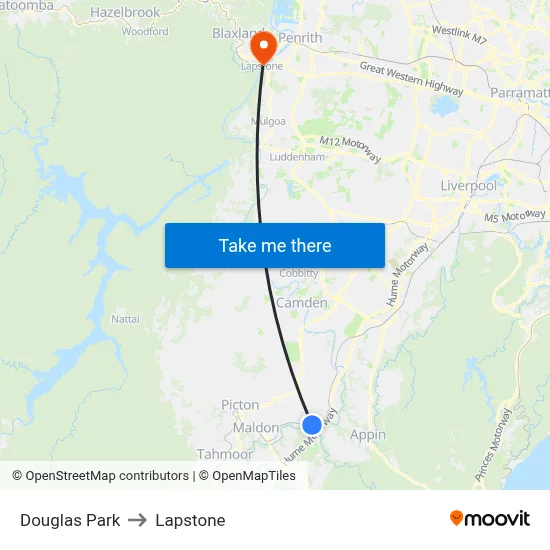 Douglas Park to Lapstone map