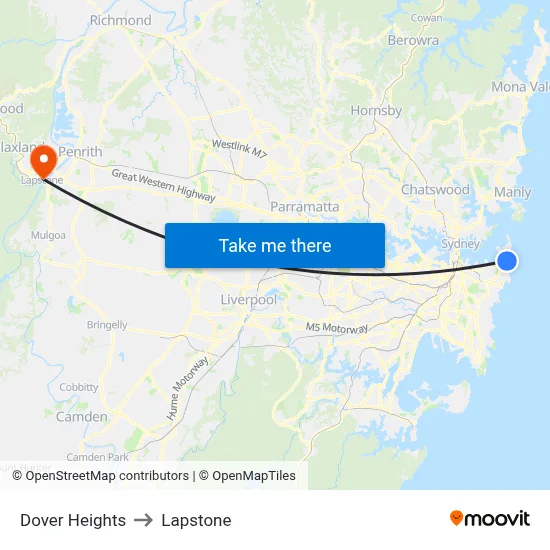 Dover Heights to Lapstone map