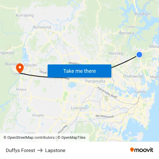 Duffys Forest to Lapstone map