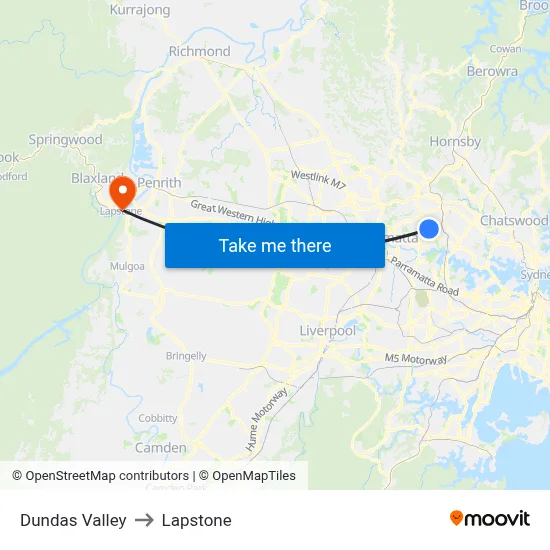 Dundas Valley to Lapstone map