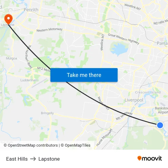 East Hills to Lapstone map