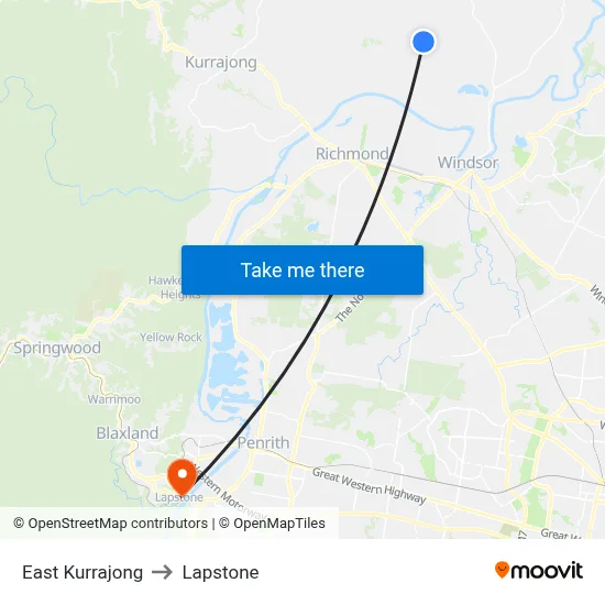 East Kurrajong to Lapstone map