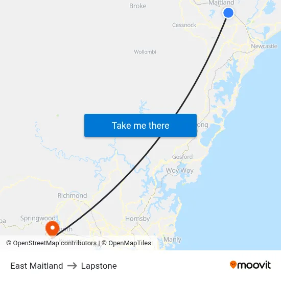 East Maitland to Lapstone map