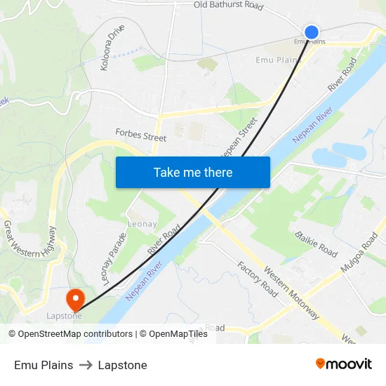 Emu Plains to Lapstone map