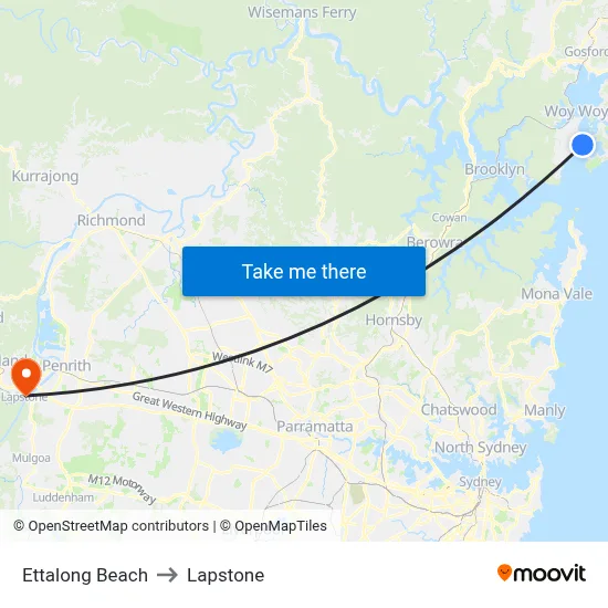 Ettalong Beach to Lapstone map