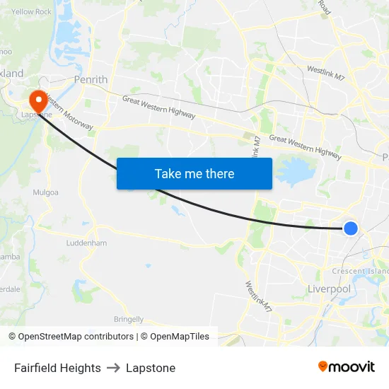 Fairfield Heights to Lapstone map