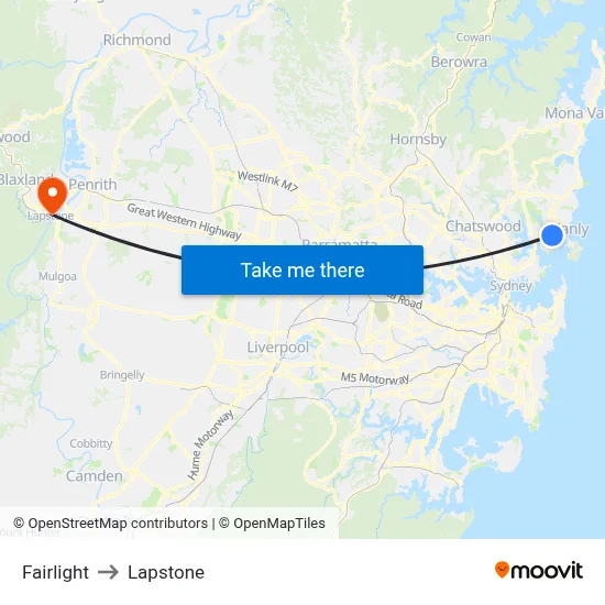 Fairlight to Lapstone map