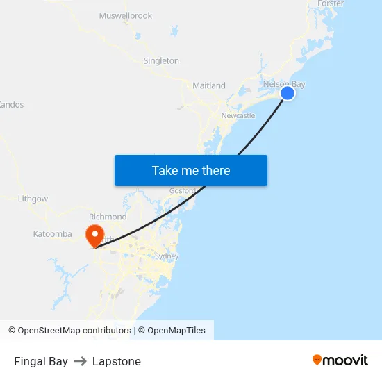 Fingal Bay to Lapstone map