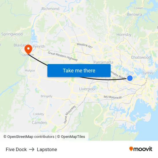 Five Dock to Lapstone map