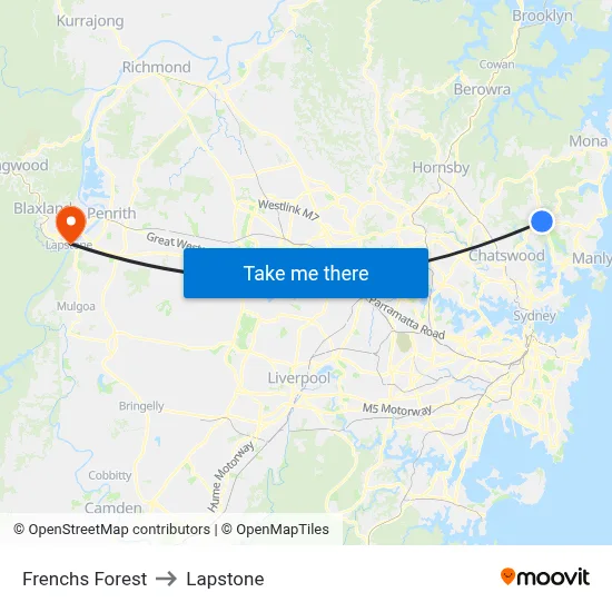 Frenchs Forest to Lapstone map