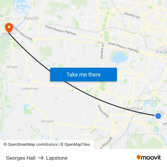 Georges Hall to Lapstone map
