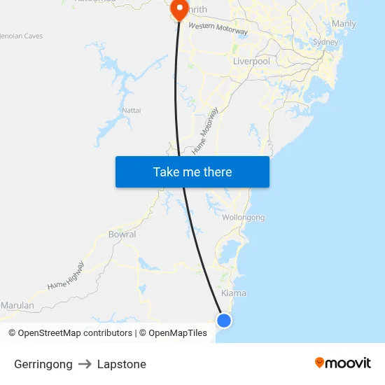 Gerringong to Lapstone map