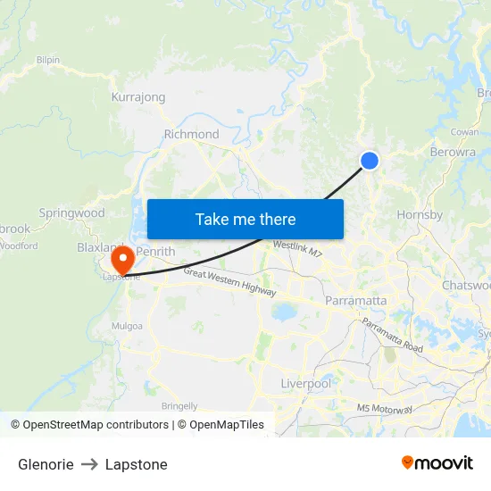 Glenorie to Lapstone map