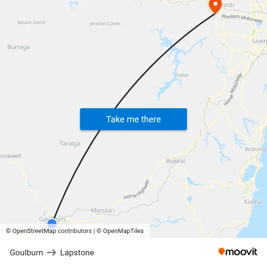 Goulburn to Lapstone map