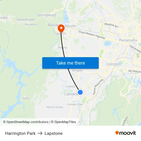 Harrington Park to Lapstone map