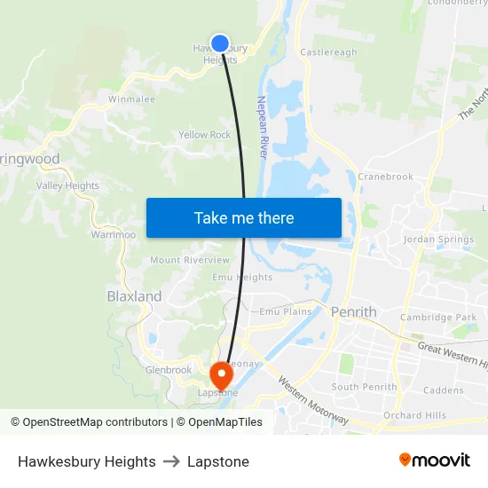 Hawkesbury Heights to Lapstone map