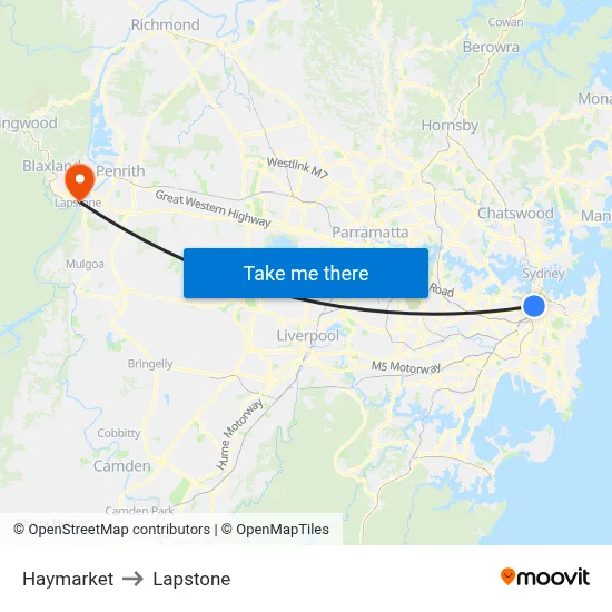 Haymarket to Lapstone map