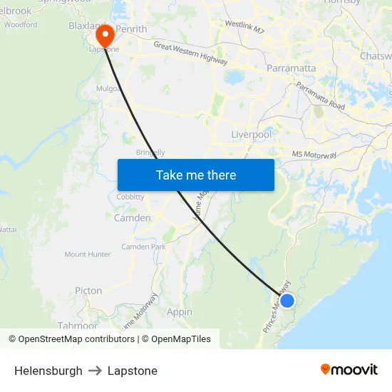 Helensburgh to Lapstone map