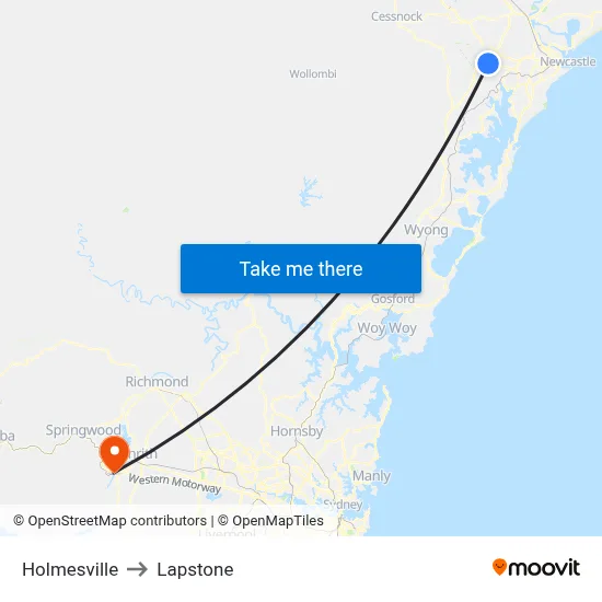 Holmesville to Lapstone map