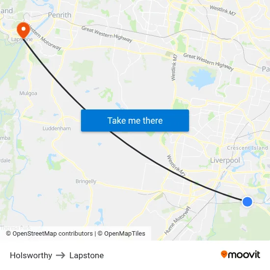 Holsworthy to Lapstone map