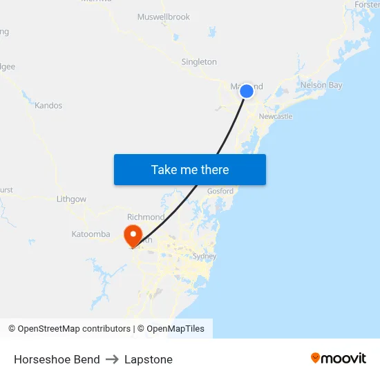 Horseshoe Bend to Lapstone map
