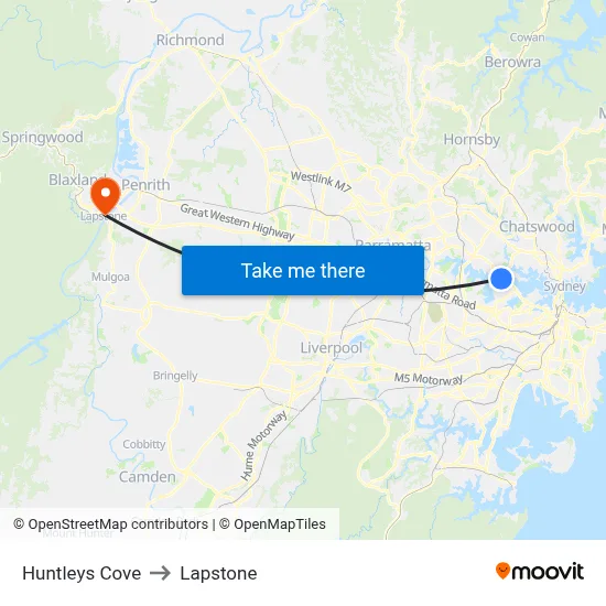 Huntleys Cove to Lapstone map