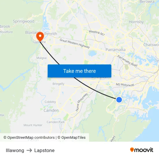 Illawong to Lapstone map