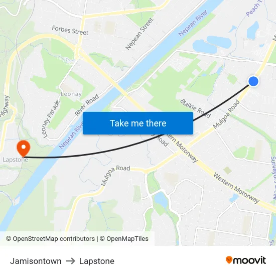 Jamisontown to Lapstone map