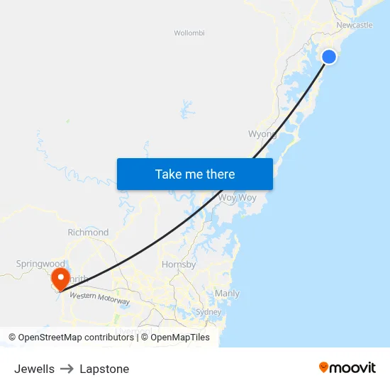 Jewells to Lapstone map