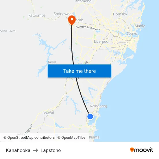 Kanahooka to Lapstone map
