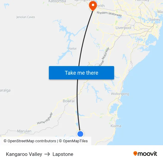 Kangaroo Valley to Lapstone map
