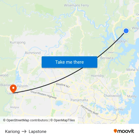 Kariong to Lapstone map