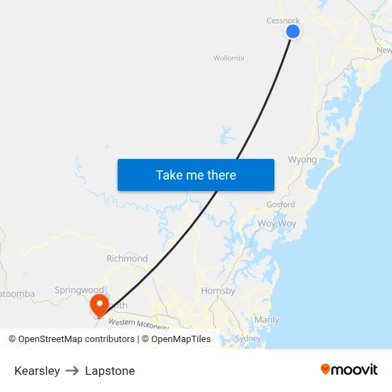 Kearsley to Lapstone map