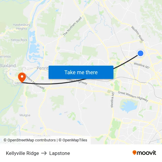 Kellyville Ridge to Lapstone map