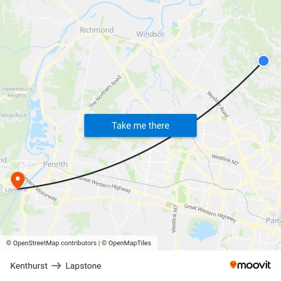 Kenthurst to Lapstone map
