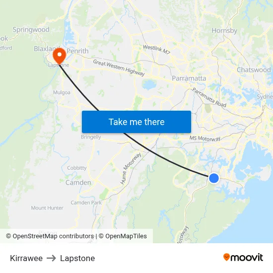Kirrawee to Lapstone map