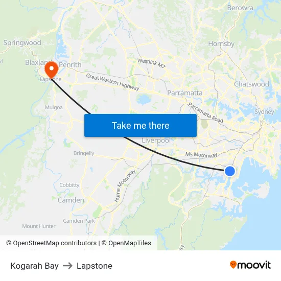 Kogarah Bay to Lapstone map