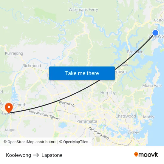 Koolewong to Lapstone map