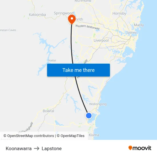 Koonawarra to Lapstone map