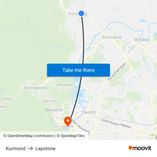 Kurmond to Lapstone map